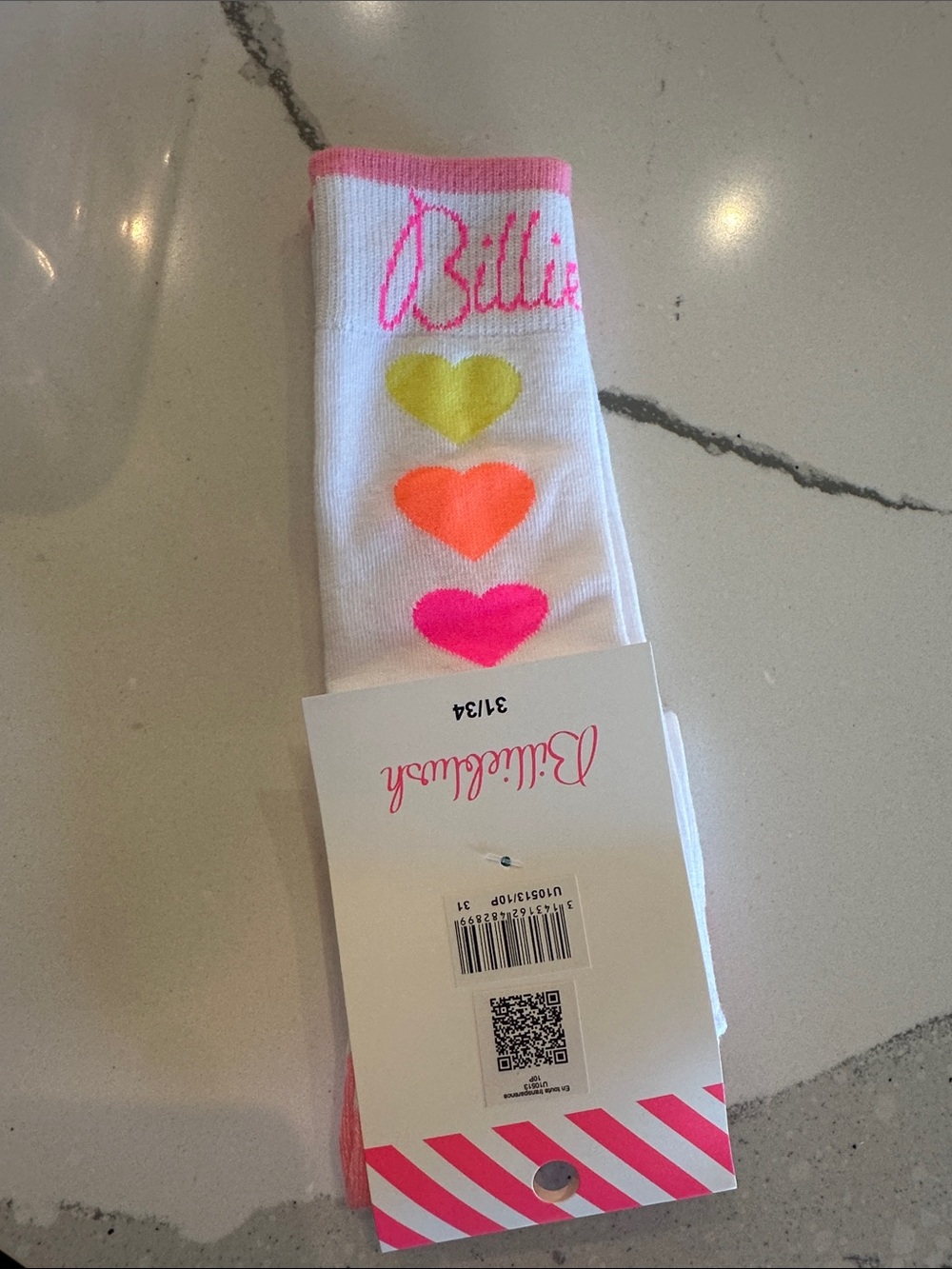 Billieblush White Kids Socks with Pink, Orange & Yellow Heart Motif